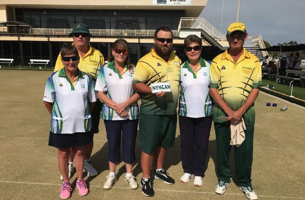 Bronze team: Silver at Warilla at the weekend. L–R Jenny Parry, Alby Homer, Rose Ryan, Andrew Reynolds, Helen Beetson, Rodney Ryan.