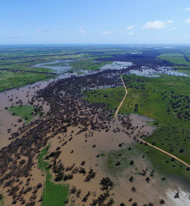 WET WINTER: An aerial shot of the water facing Nyngan from the East, the rainfall has caused grief to a lot of primary producers. Photo: ANGIE ARMSTRONG. 