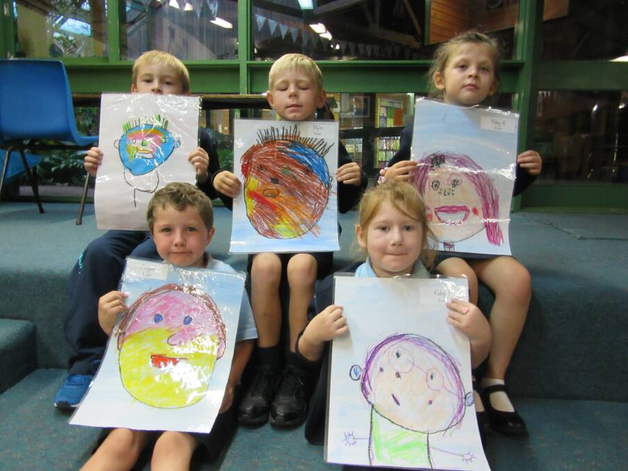 PRETTY PORTRAITS: Logan Pack, Myles Lynch, Ruby Bodanski, Cooper Cook and Ruby Fitzpatrick with their fete art. Photo: CONTRIBUTED. 