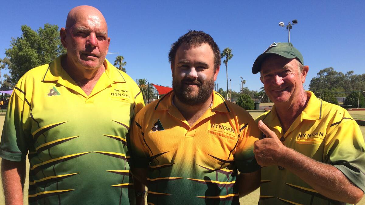 THUMBS UP: Rex Vane, Andrew Reynolds and Steven Read winning the district triples at Nyngan. Photo: CONTRIBUTED.