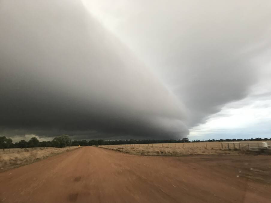 CLOUD COVER: The incredible clouds on Buddabadah Lane between Nevertire and Nyngan on Monday morning. Photo: contributed by LUCY SHORTIS.