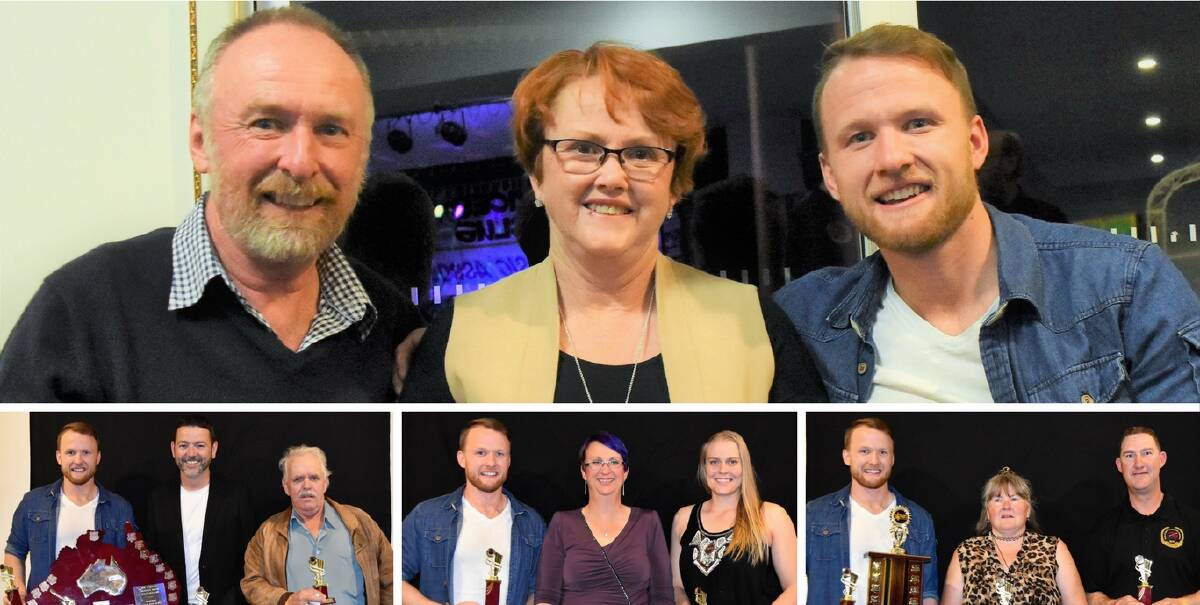 Ray and Julie Thompson with their son Derek Thompson (top) at the Parkes 50th 2PK Parkes Country Music Festival, who is in the below photos taking out a swag of awards. Photos: JENNY KINGHAM