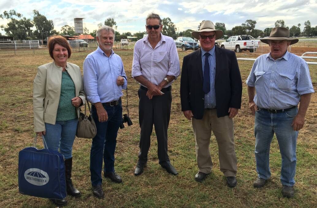 WIN: Rodney Robb (right) with Wendy Robb, Wayne Brown, Denis Thorpe and Chris Elder after an early win at the trainer's hometown track of Nyngan. Photo: GRACE RYAN