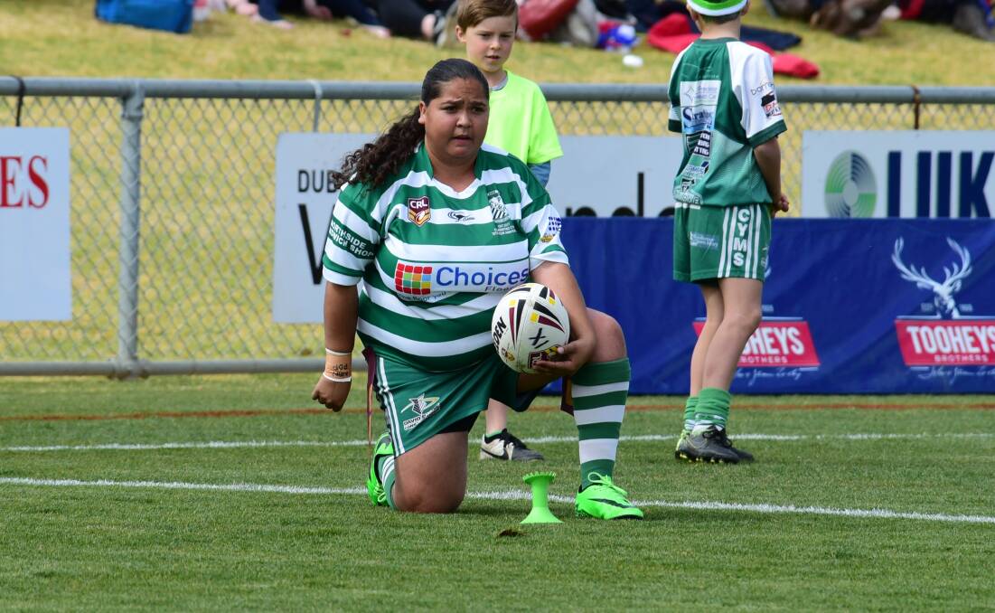 COOL AND CALM: Dubbo CYMS halfback Kaitlyn Mason prepares to line up a conversion during Sunday's grand final. Photo: BELINDA SOOLE