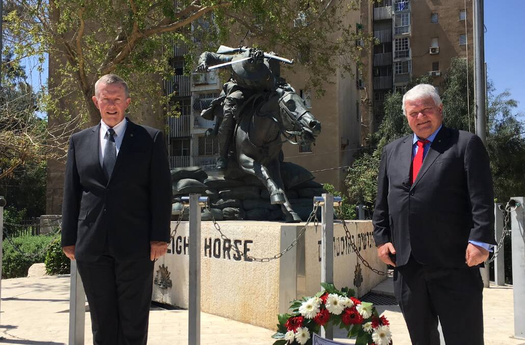 Parkes MP Mark Coulton and Flynn MP Ken O'Dowd at the Beersheba Memorial earlier this year. Photo: CONTRIBUTED