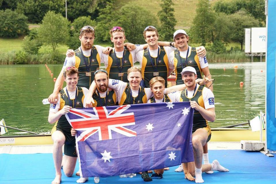 WINNING START: Nyngan's Jack Hargreaves (back row, second from left) has helped Australia to a pair of medals in a blistering start to the team’s international rowing season. Photo: ROWING AUSTRALIA