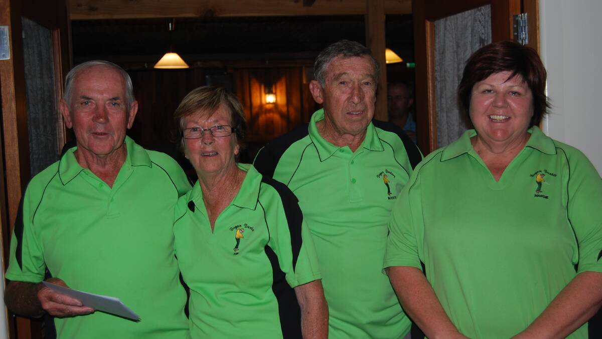 o Congratulations to Bogan Bunkers winners of the twilight golf competition. Pat Walsh, Mim Pateman, Boots Holmes and Marg Spicer. Well done to this team which came home winners in a very tight competition.