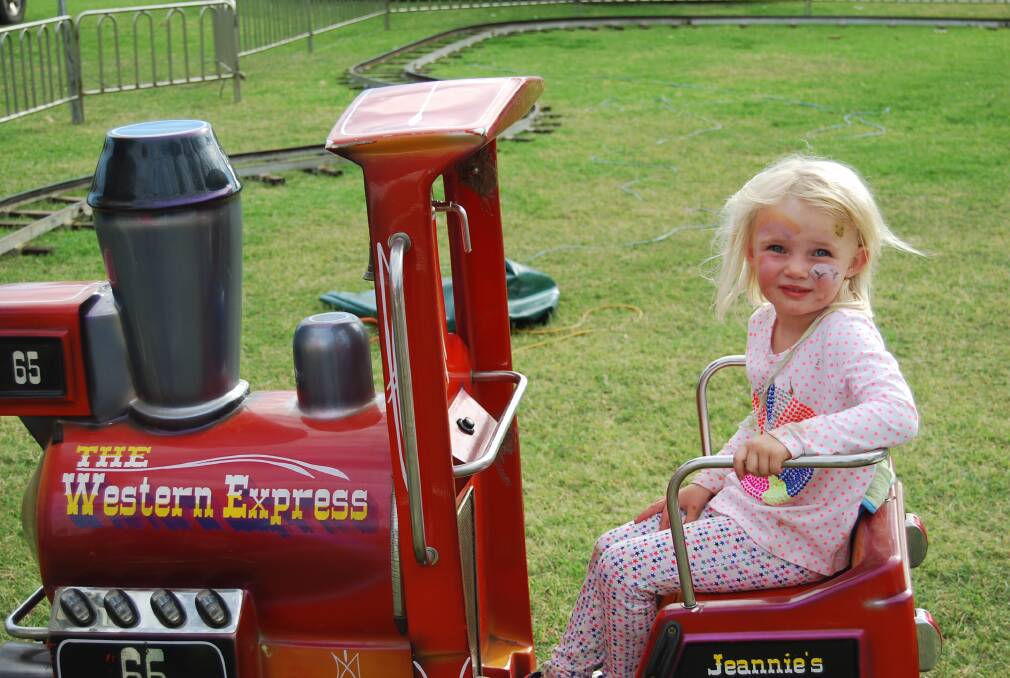  Jasmine Thornton taking a ride on ‘Jennies Railroad’.