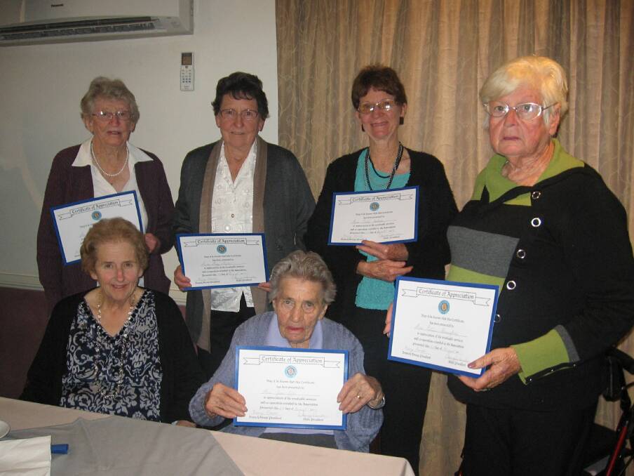 o Dorothy Larsen, Kay Taylor, Betty Jackson, Pat Hannaford and Jean Giles were congratulated by Beverley Strang on receiving their Certificates of Appreciation for their service to Nyngan CWA.