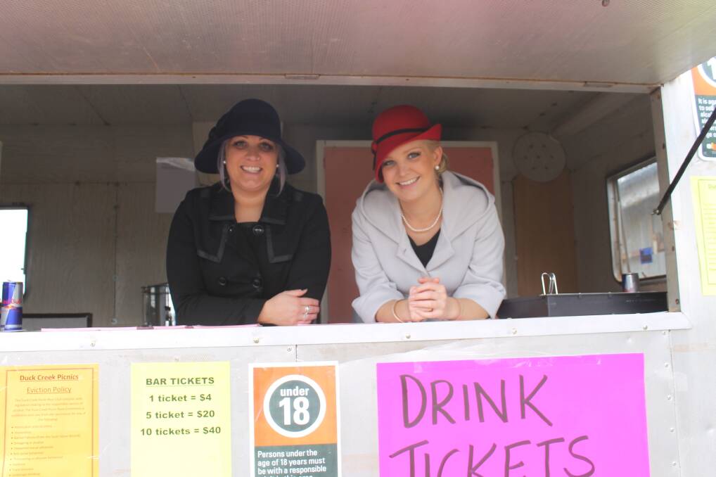 Selling drink tickets were Melbourne visitors Jo and Caroline Aird.