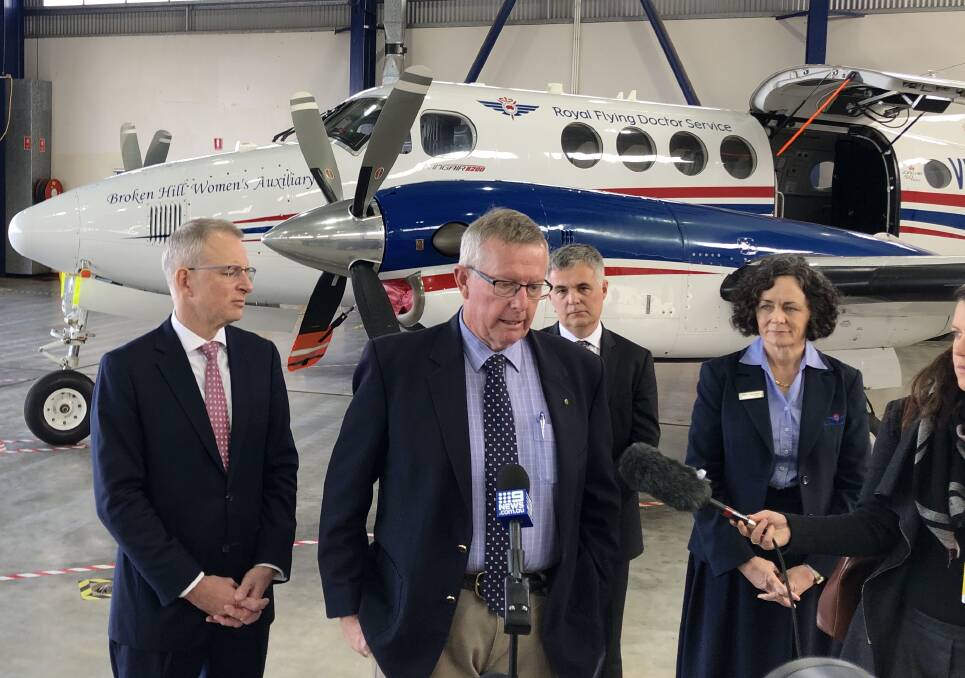 Sky Muster Plus: Member for Parkes Mark Coulton welcoming NBNs launch of the new Sky Muster Plus product, along with Minister for Communications, Cyber Safety and the Arts, Paul Fletcher, NBN CEO Stephen Rue, and Jenny Beach, Royal Flying Doctor Service.