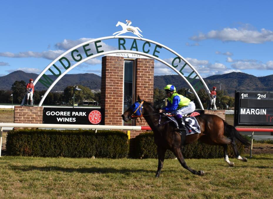 FINALLY DID IT: Work And Chat crosses line first in Burrundulla Maiden Plate (1000 metres) at Bligh Picnic Races, Mudgee. Photo: Jay-Anna Mobbs 