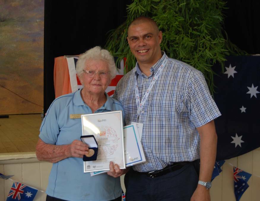AWARDS: 2018 Australian Citizen of the Year Glad Eldridge with ambassador Kyle Vander-Kuyp. Photo: ZAARKACHA MARLAN