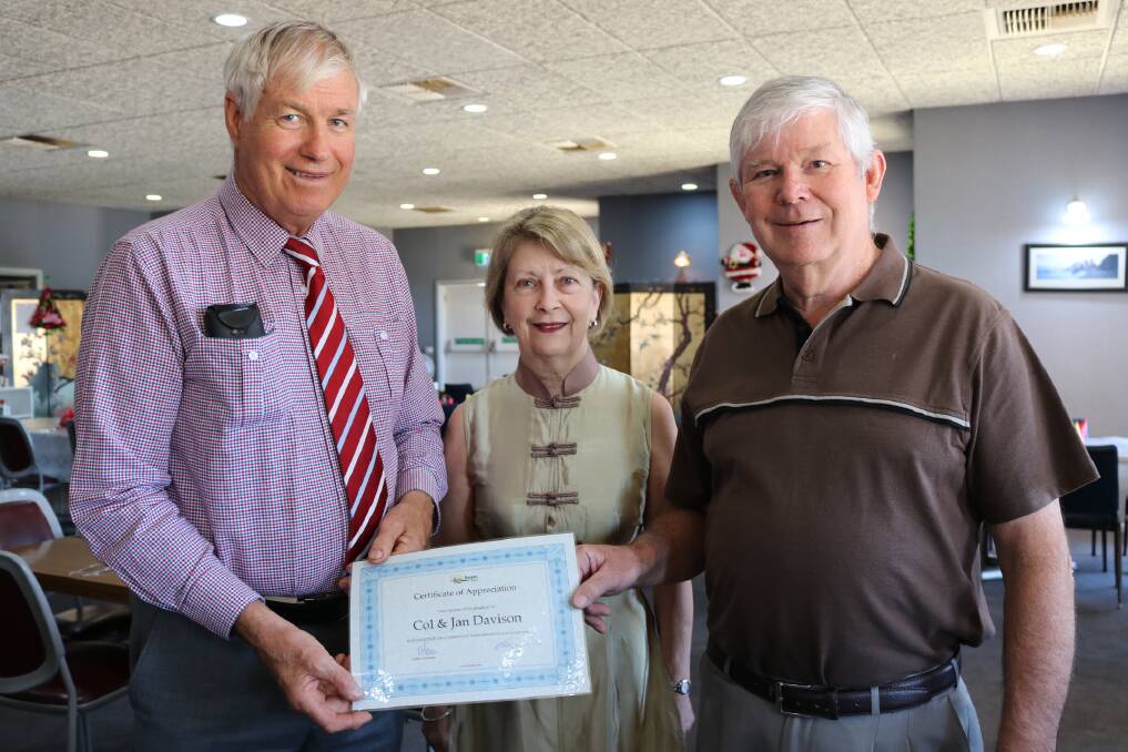 Bogan Shire mayor Ray Donald with Jan and Col Davison. Photo: CONTRIBUTED