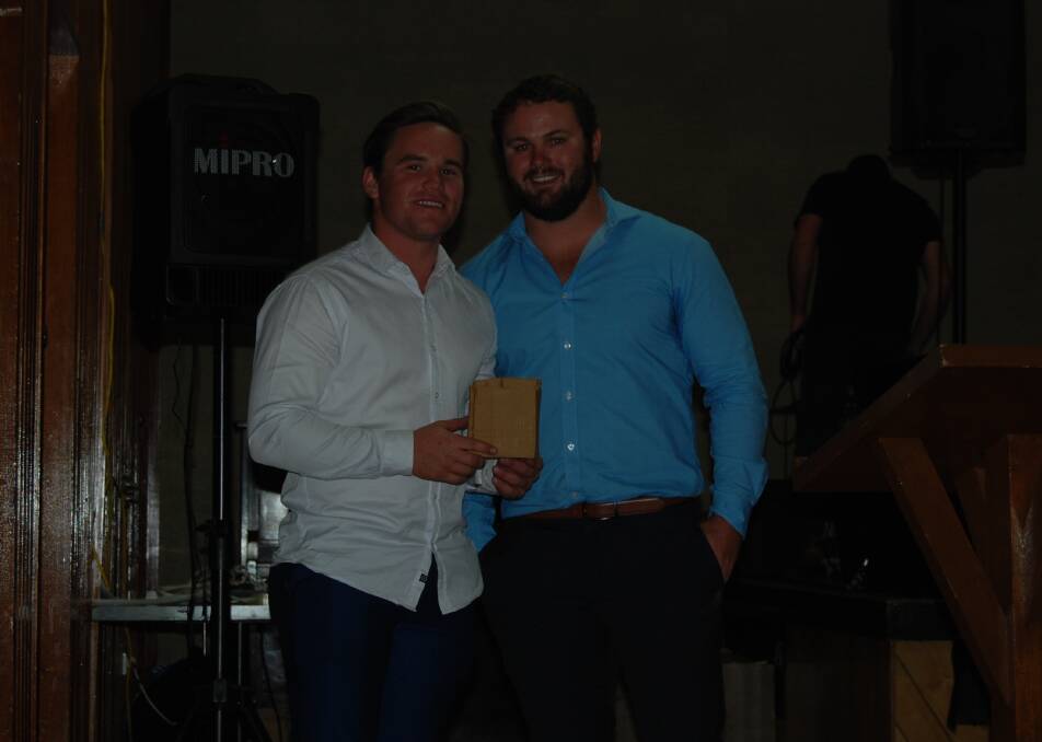 Ron O'Neill Award for most consistent forward and First Grade's Players Player James Fisk with captain-coach Jacob Neill. 