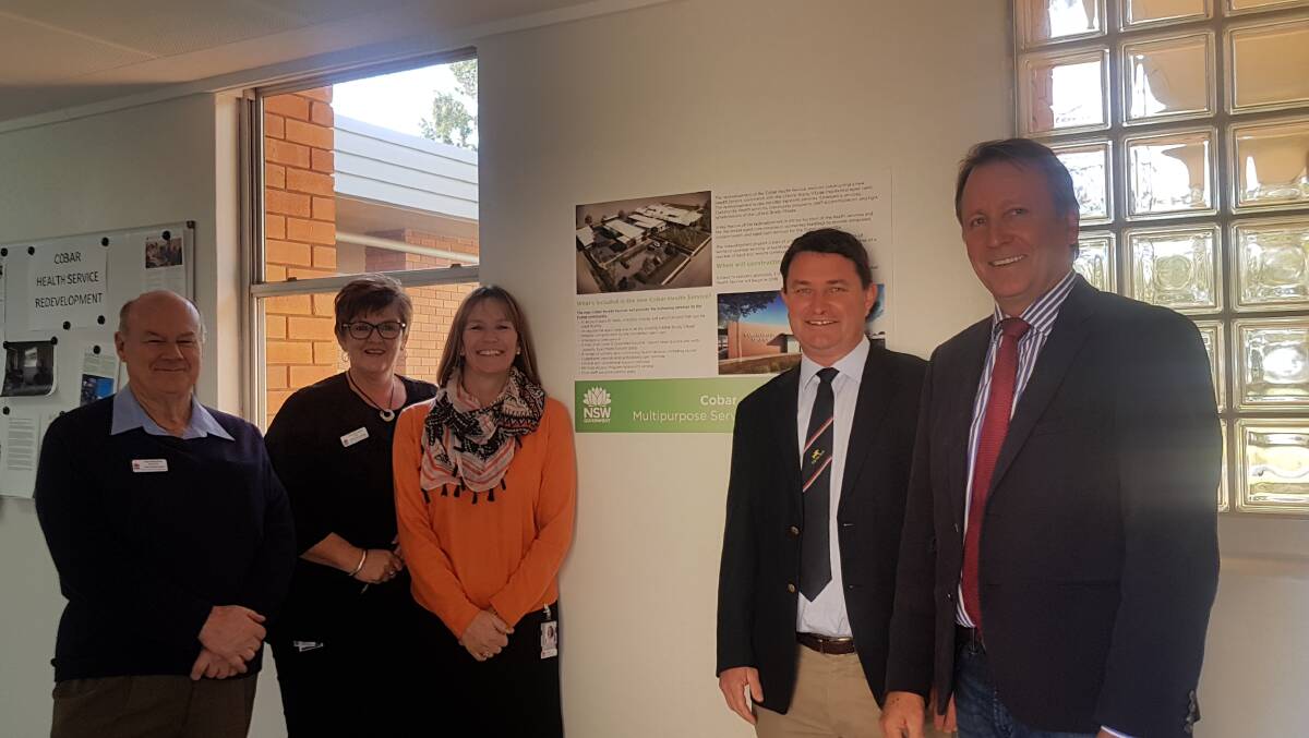 Gordon Hill Chair of Cobar Health, Karen Manns Health Service Manager, Mary Urquhart General manager Northern Sector, Andrew Schier Nationals Candidate for Barwon and Kevin Humphries Member for Barwon. Photo: CONTRIBUTED 