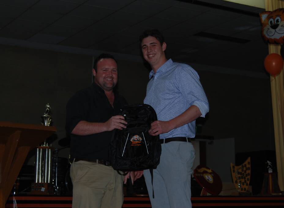 Reserve Grade captain-coach Brad Toole with Reserves most improved Liam Durrington. 