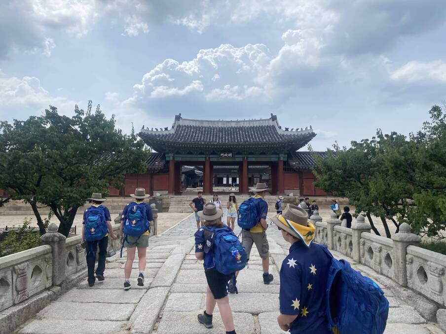 Australian scouts visit a temple in South Korea during the World Scout Jamboree 2023. Picture supplied