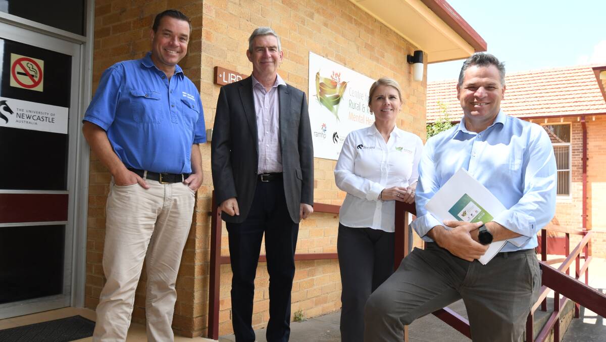 SUPPORT: Member for Barwon Roy Butler, Professor David Perkins, Vanessa Delaney and Member for Orange Phil Donato at the Centre for Rural and Remote Mental Health. Photo: JUDE KEOGH