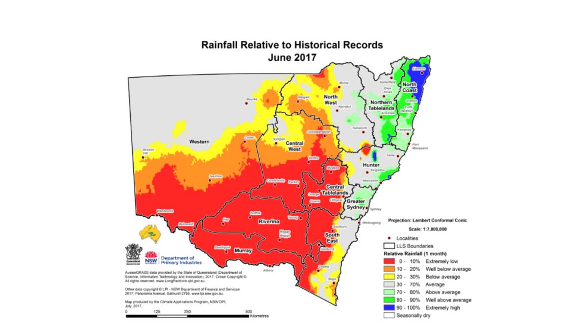 Dry start to winter:  Pictured is the rainfall relative to historical records June 2017. Photo: Supplied 
