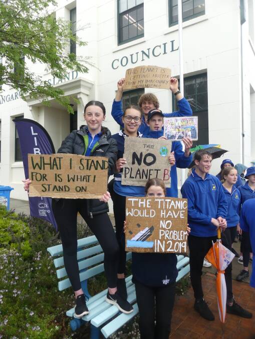 Some of the student leaders at the Kangaroo Island climate action march. 