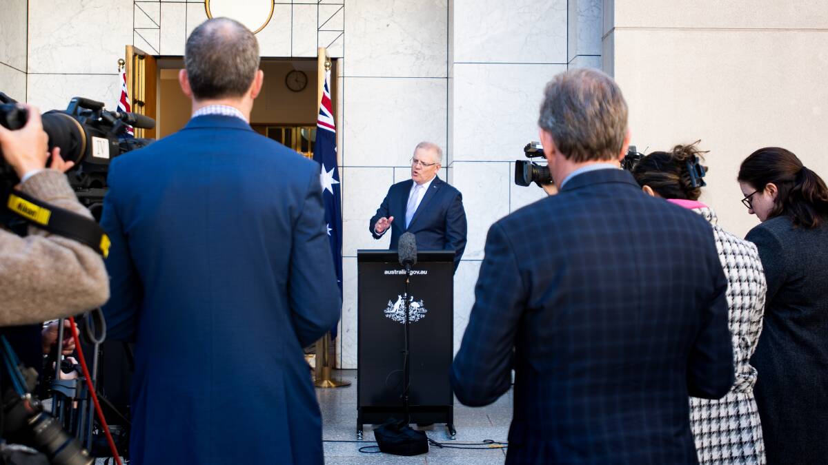 Prime Minister Scott Morrison holds a press conference at Parliament House. Picture: Elesa Kurtz