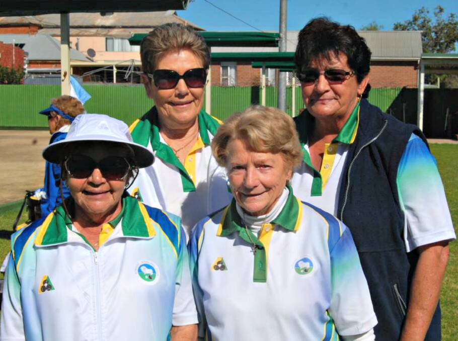 Nyngan ladies bowls team that played in Trangie (Front) Betty Carney and Doreen Read (Back) Maxine Christoff and Sis Beetson. 