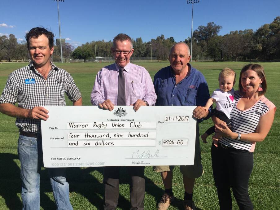 Richard McKay, Greg Whiteley, Member for Parkes Mark Coulton and Sarah Derrett with baby Claudia Derrett. Photo: SUPPLIED