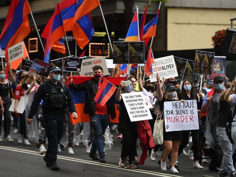 Armenian-Australians have marched in Sydney over the conflict in Nagorno-Karabakh.