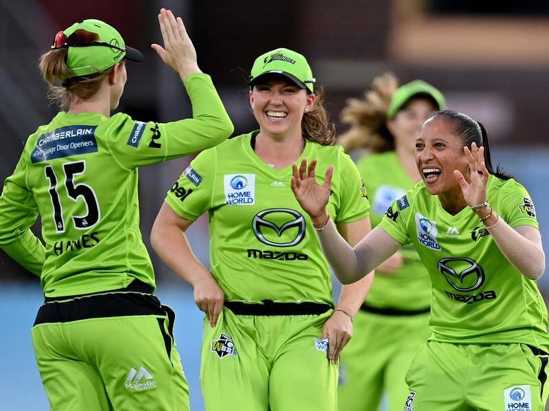 Shabnim Ismail (r) was named player of the match in the WBBL final win over the Melbourne Stars.