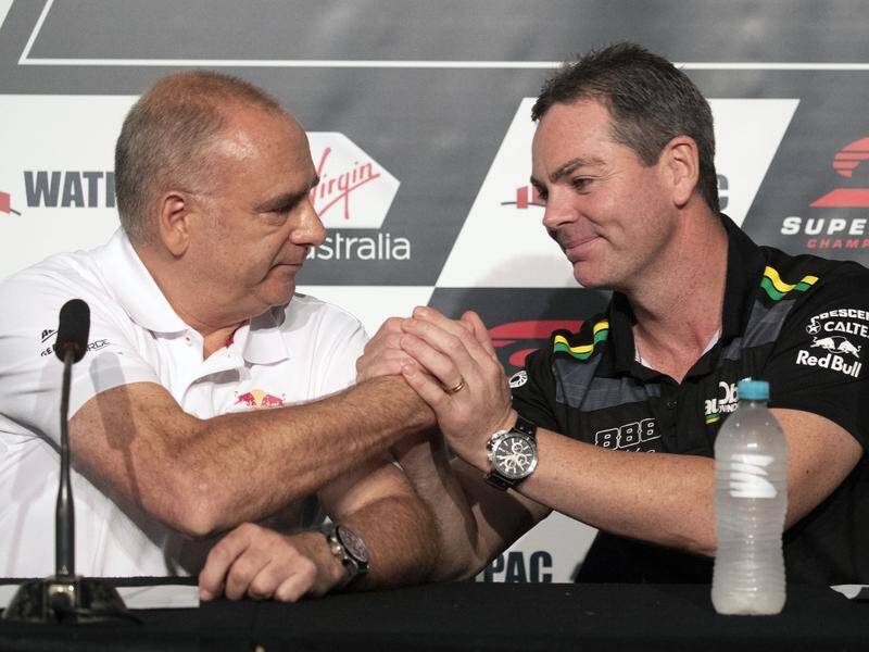 Red Bull boss Roland Dane (L) will meet Holden bosses to clarify the future of his Supercars team.