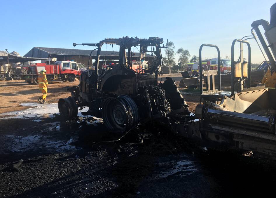DESTROYED: Four crews of firefighters were called to a tractor that was on fire just outside Dubbo. Photo: SUPPLIED